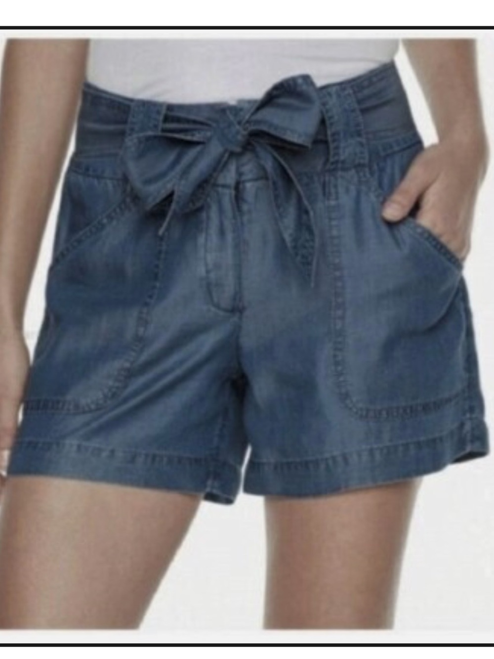 APT.9 CHAMBRAY SHORTS MID RISE WAIST TIE SASH Waist 32 NWT